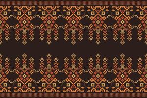 Cross stitch design motif pixel brown color fabric pattern for decor ethnic wallpaper with brown color background. vector