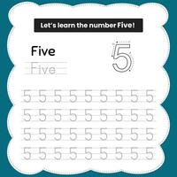 5 number tracing practice worksheet vector