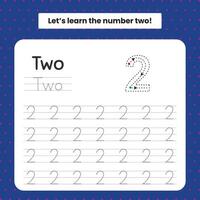 Kids learning material. Worksheet for learning numbers. Number 2. vector