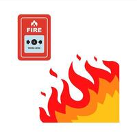 Fire alarm and open flame in the building. vector