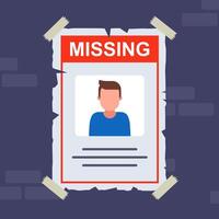 leaflet on the wall about a missing person. vector