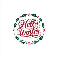 Playful Hello Winter Text Design with Maple Leaf vector