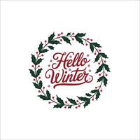Hello Winter Design with Maple Leaf and Waves vector