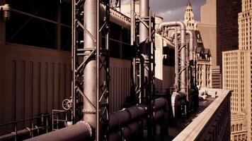 Industrial skyline view showcasing urban architecture with towering structures video