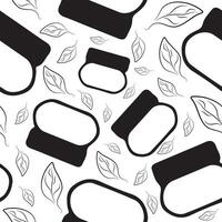 seamless pattern with simple icons of round cosmetic jar for cream and leaves arranged randomly vector