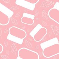 seamless pattern with simple icons of round cosmetic jar for cream and leaves on pink background vector