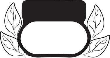 simple black and white icon of round cosmetic cream jar with leaves on two sides, for various posters and designs vector