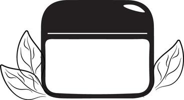 a simple icon of a rectangular cream jar with leaves on both sides indicating the naturalness of the product vector