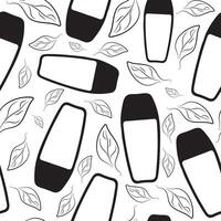 seamless pattern with simple icons of cosmetics and leaves arranged randomly, for various packaging or advertising vector
