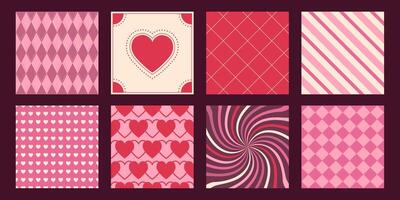 Love patterns, Valentine Day celebration cards and square backgrounds, set of graphic design backdrops. illustration. vector
