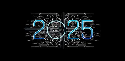 Digital representation of the year 2025 featuring circuit patterns and modern technology elements. vector