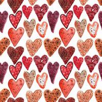 Seamless pattern with hand-drawn watercolor red hearts on a white background. Valentine's day texture for design of wrapping paper, postcards, fabric and other souvenir products vector