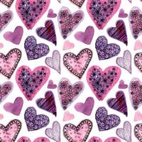 Seamless pattern with pink hand-drawn watercolor hearts on a white background. Valentine's day violet texture for design of wrapping paper, postcards, fabric and other souvenir products vector