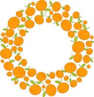 Tangerine frame. Round seasonal fruit border. Tangerine isolated frame with copy space. graphic Summer tropical background. For poster, banner, cover, invitation For text, save date, photo. vector