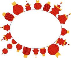 lantern festival poster, red chinese lanterns in oval frame. graphic template for your text vector