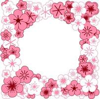 Spring flowers circle round frame of cherry blossoms in square. Graphic illustration. vector