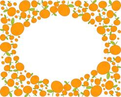 Christmas wreath design with mandarins. Oval holiday decoration in rectangle, ornament frame, template, Xmas round decor with tangerine fruits. Graphic illustration isolated on transparent background vector