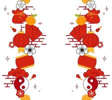 chinese new year elements seamless vertical border pattern frame. china oriental traditional elegant, simple, abstract decoration. graphic illustration vector