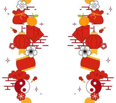 chinese new year elements seamless vertical border pattern frame. china oriental traditional elegant, simple, abstract decoration. graphic illustration