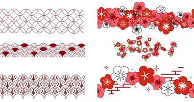 illustration seamless borders of Korean chinese traditional elements pattern. Graphic set on transparent background vector