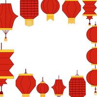 illustration of summer festival red lanterns. Square frame template. graphic illustration vector