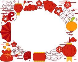 Chinese new year oval frame template for your text. CNY related objects graphic illustration vector