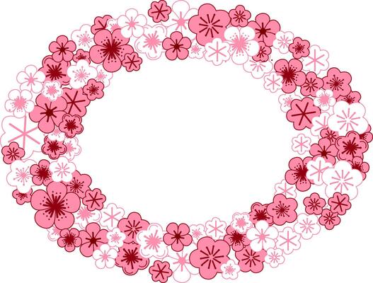 Oval floral design frame. Pink blossom sakura graphic template. Wedding card on white. All elements are isolated and editable.