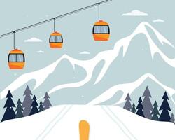 ski resort in winter with mountains and tree vector