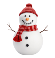 Snowman with red hat and scarf isolated on transparent background png