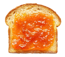 Slice of bread with peach jam isolated on transparent background, top view png