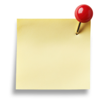 Blank yellow sticky paper note with push pin isolated on transparent background png