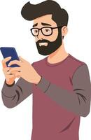 Smiling Man Using a Smartphone, Flat Design Style vector