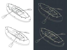 Inflatable kayak boat isometric blueprints vector