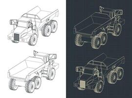 Mining dump truck isometric blueprints vector