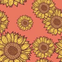 Retro Sunflowers seamless pattern for fabric and background. vector