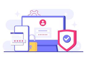 People rely on two-step verification to protect their online accounts, OTP, Authentication password flat illustration, One-time password for secure login for a account or app, Login page on computer vector