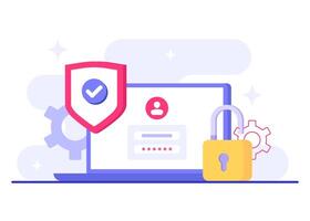 User login page on laptop screen flat illustration, Password secure access, Data protection, Cyber security, Internet security, information privacy, Account protection vector