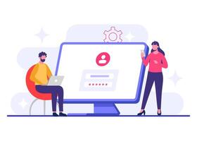 People login to devices securely flat illustration, Password secure access, Data protection, Cyber security, Internet security, information privacy, Account protection vector