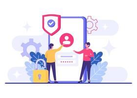 Login page on smartphone screen flat illustration, Password secure access, Data protection, Cyber security, Internet security, information privacy, Account protection vector