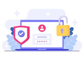 Protected data access through passwords, Data protection, Cyber security, Internet security, information privacy, Account protection flat illustration vector