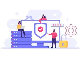 Flat illustration concept of database protection and cyber security, Data Center, File management, cloud storage, Privacy data protection flat illustration vector