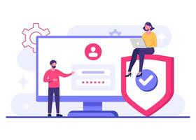 Data security measures, Password secure access, Cybersecurity, Internet security, information privacy, Account protection flat illustration for banner vector