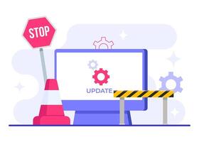 The system is undergoing updates and maintenance, Computer with software update screen flat illustration, System maintenance, update process, install software, operating system vector