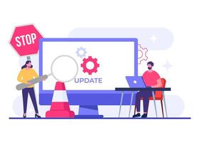 Maintenance operations are in progress for the system, software update flat illustration, System maintenance, update process, install software, operating system vector