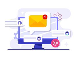 Utilizing an email marketing campaign to specific audiences flat illustration concept, Online business strategy, Advertising, Email newsletter, messaging vector
