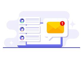 Utilizing email marketing and newsletters to connect with the target audience flat illustration concept, Online business strategy, Advertising, Email newsletter, messaging vector