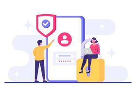 User login page on smartphone screen flat illustration, information privacy, Account protection Password secure access, Data protection, Cyber security, Internet security vector