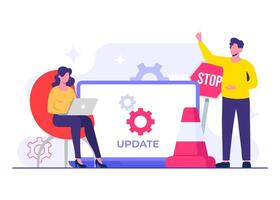 People update software or system on laptop flat illustration, System maintenance, update process, install software, operating system vector