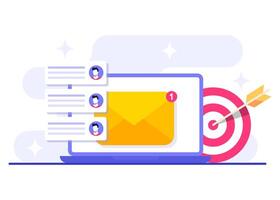 Delivering content to the target audience through email marketing and newsletters flat illustration concept, Online business strategy, Advertising, Email newsletter, messaging vector