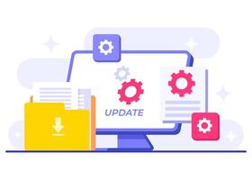 Users update their devices to ensure they run the latest software, System maintenance flat illustration, Error, Fixing trouble, Device updating, system under maintenance vector